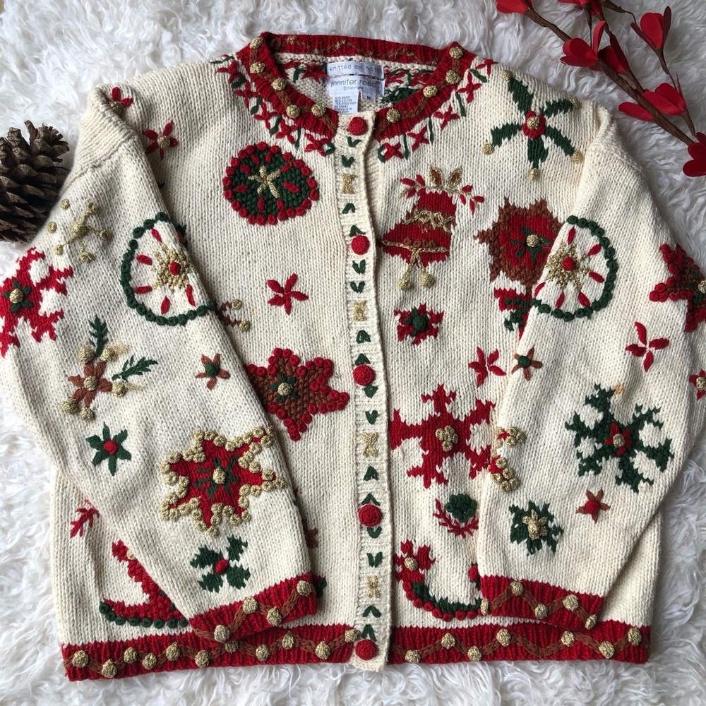 🖤VINTAGE Jennifer Reed CHRISTMAS SWEATER SZ:M
